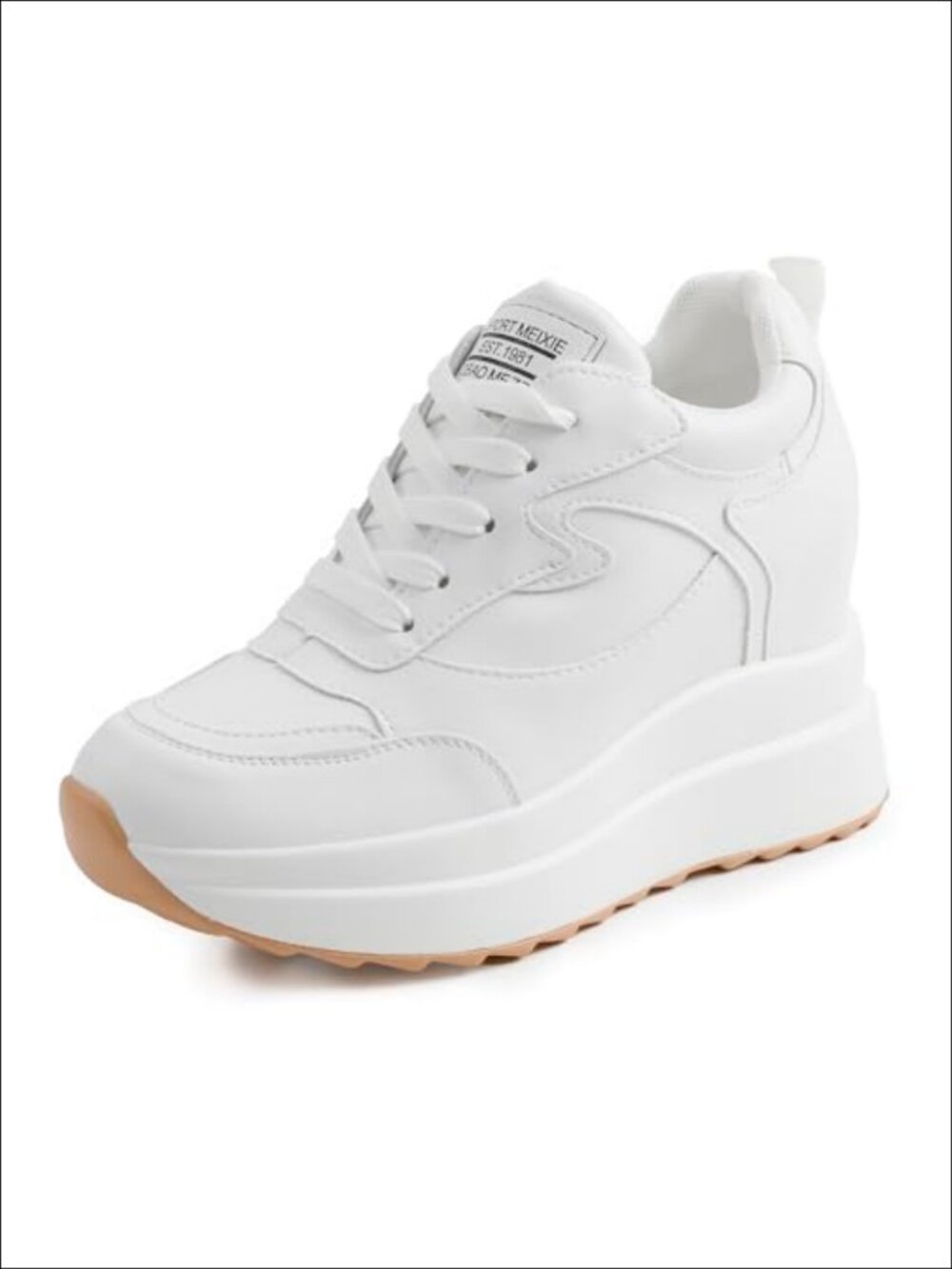 Platform Sneakers Hidden Heel Wedge Leather Upper Lace Up 3.94 inch Women